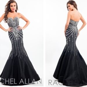 Rachel Allan Black Gown with Silver Accents
